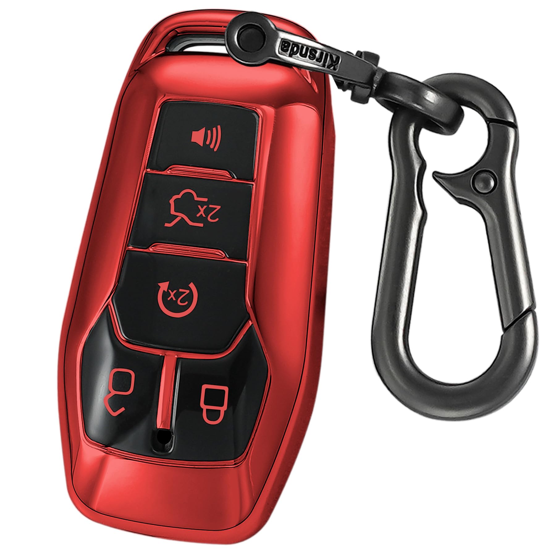 Kirsnda for Ford and for Lincoln key fob cover case,with keychain fit Explorer Mustang Edge Fusion MKZ MKC Smart Remote Vehicle Accessories,Soft TPU key case,5 Buttons(Red)