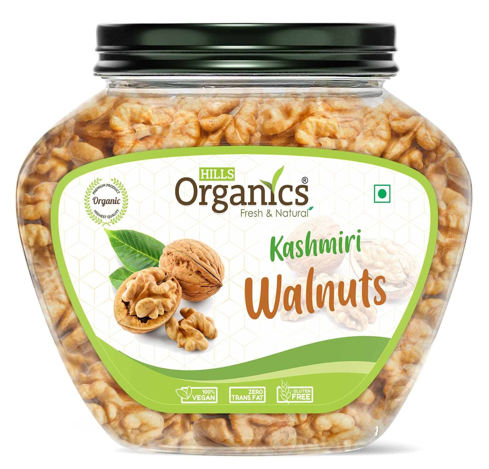 HILLS ORGANICS Kashmiri Walnut Kernels Akhrot giri Without Shell 1 KG | Fresh & Natural Akhroot Giri | Rich in Protein & Iron | Snacking & Baking Jar Pack of 2 (500g x 2)