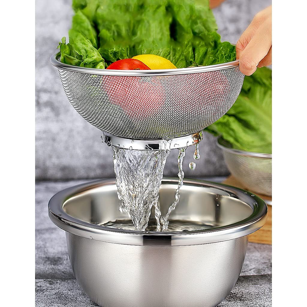 Colador De Acero Inoxidable De Malla Fina, Verduras De Frutas Cesta De Almacenamiento De Drenaje, 18 Cm / 20cm / 22 Cm / 33cm Canasta De Drenaje De Cocina Arroz Lavar El Colador (Color : 24cm Set (me