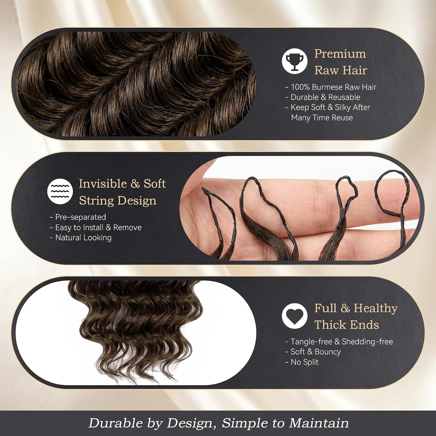 Feather Crochet Human Hair for Black Women Burmese Deep Water Curly Human Hair Crochet Bundles with Brown Pre-Separated Human Crochet Hair #4 Invisible Miracle Knots Crochet Hair Extensions 60G image 3