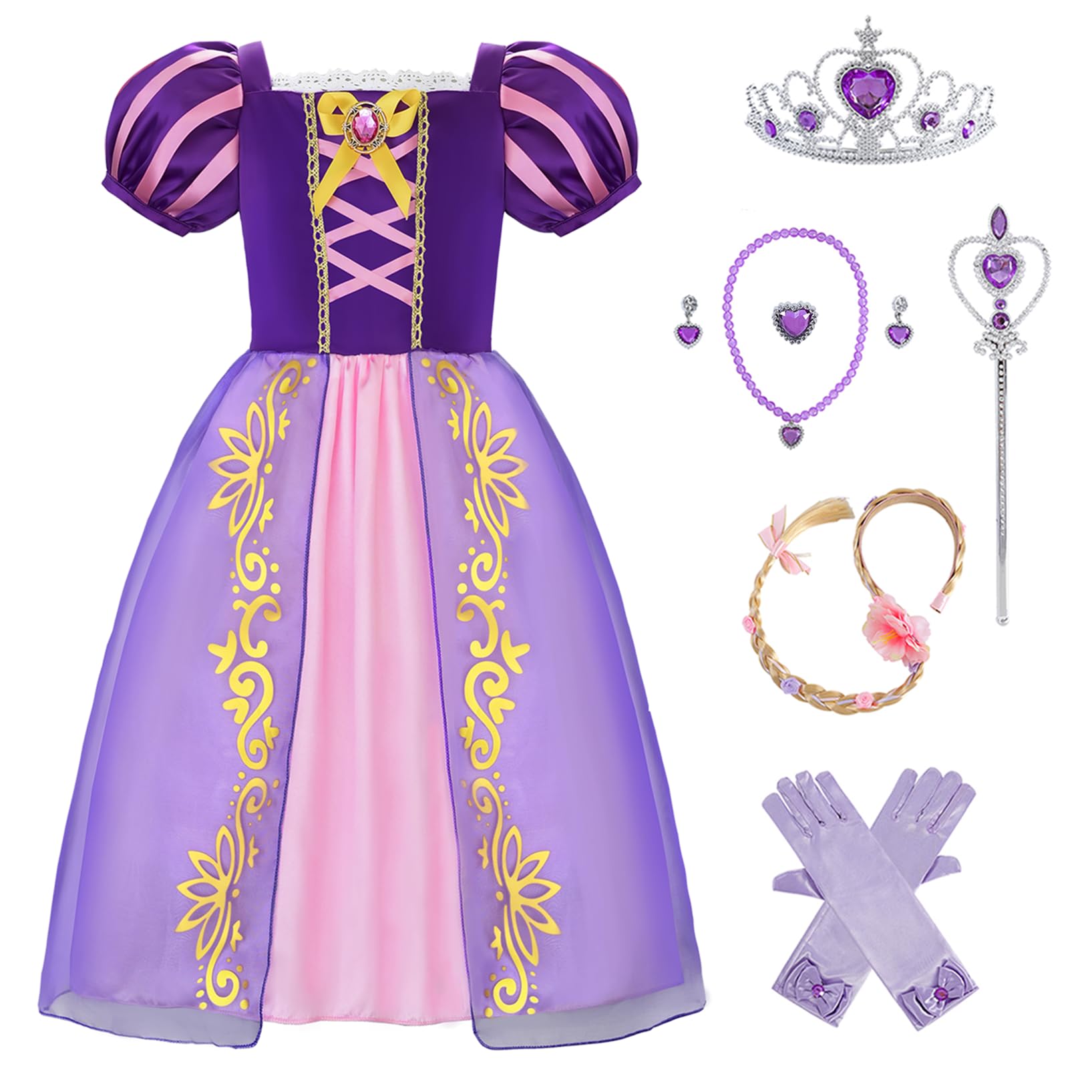 Aoiviss Disfraz de Princesa con Mangas Abullonadas para Niñas Púrpura Vestido Cosplay Fiesta Cumpleaños