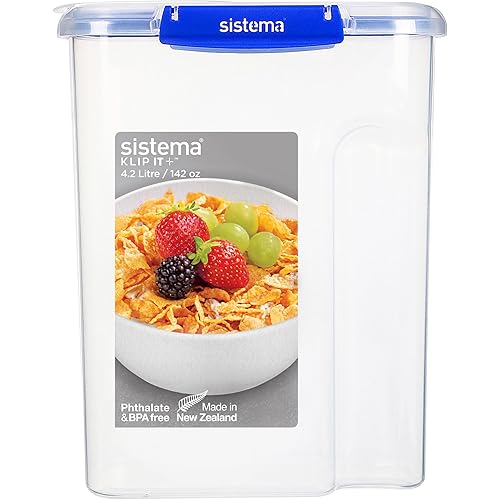 Sistema KLIP IT PLUS Cereal Storage Container | Airtight 4.2 Litre Food Pantry Storage Container | 4.2L | BPA-Free