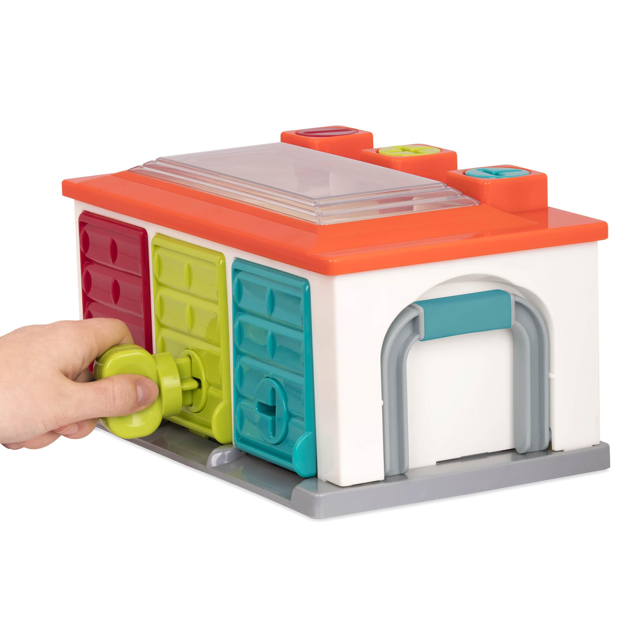Battat 3 Car Garage Shape Sorting Toy Garage with Keys and 3 Toy