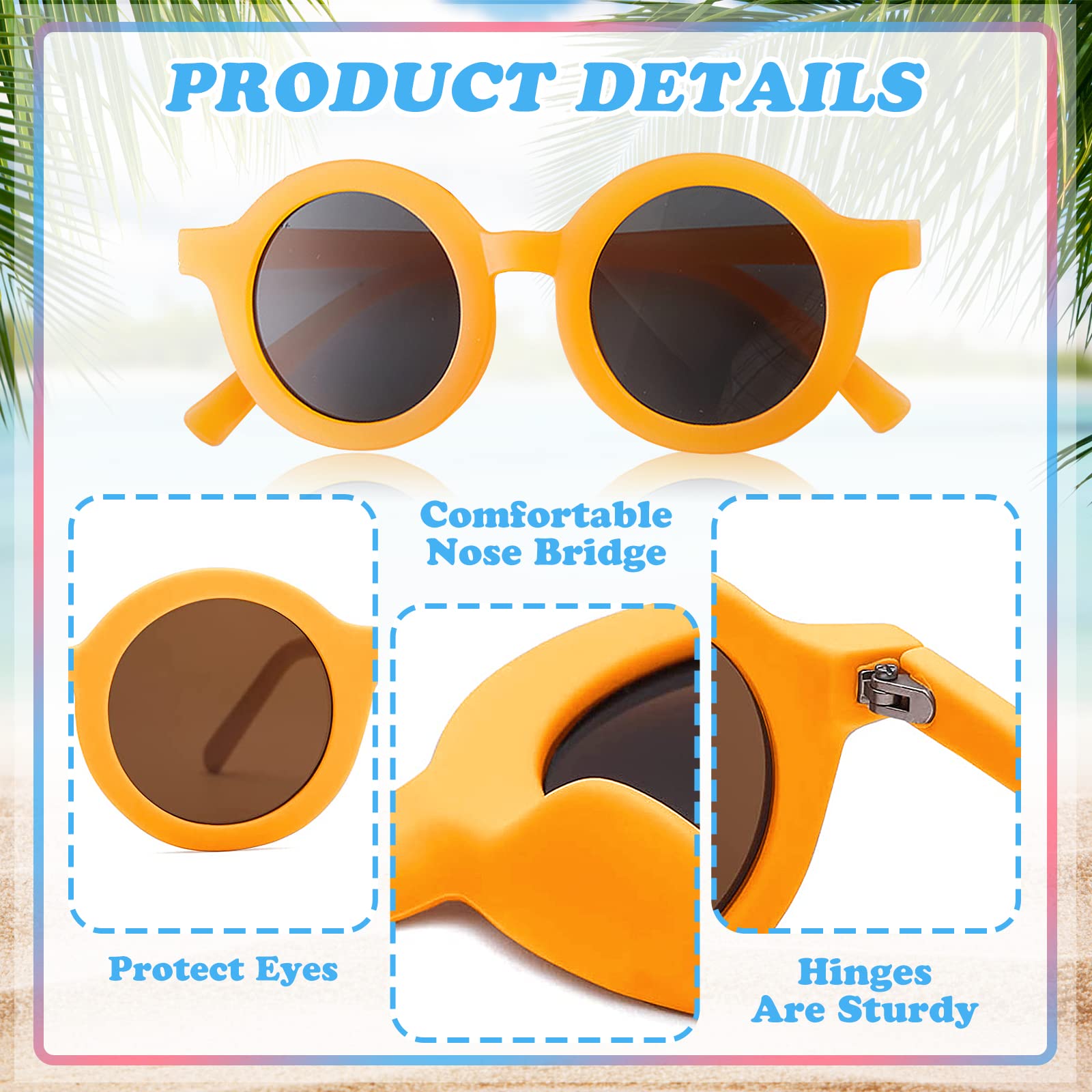 Lot de 16 lunettes de soleil rondes en vrac pour filles et garçons, motif fleurs bleues, décoration de fête