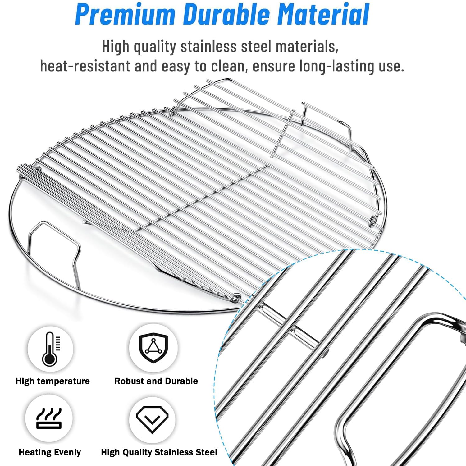 CHAMSUREUK 54,6cm Cooking Grate 7436 for Weber Round BBQ Grill Rack, Grill Replacement for Weber 57 CM Charcoal Grate, Master-Touch, Bar-B-Kettle and One-Touch Charcoal Grill - 5