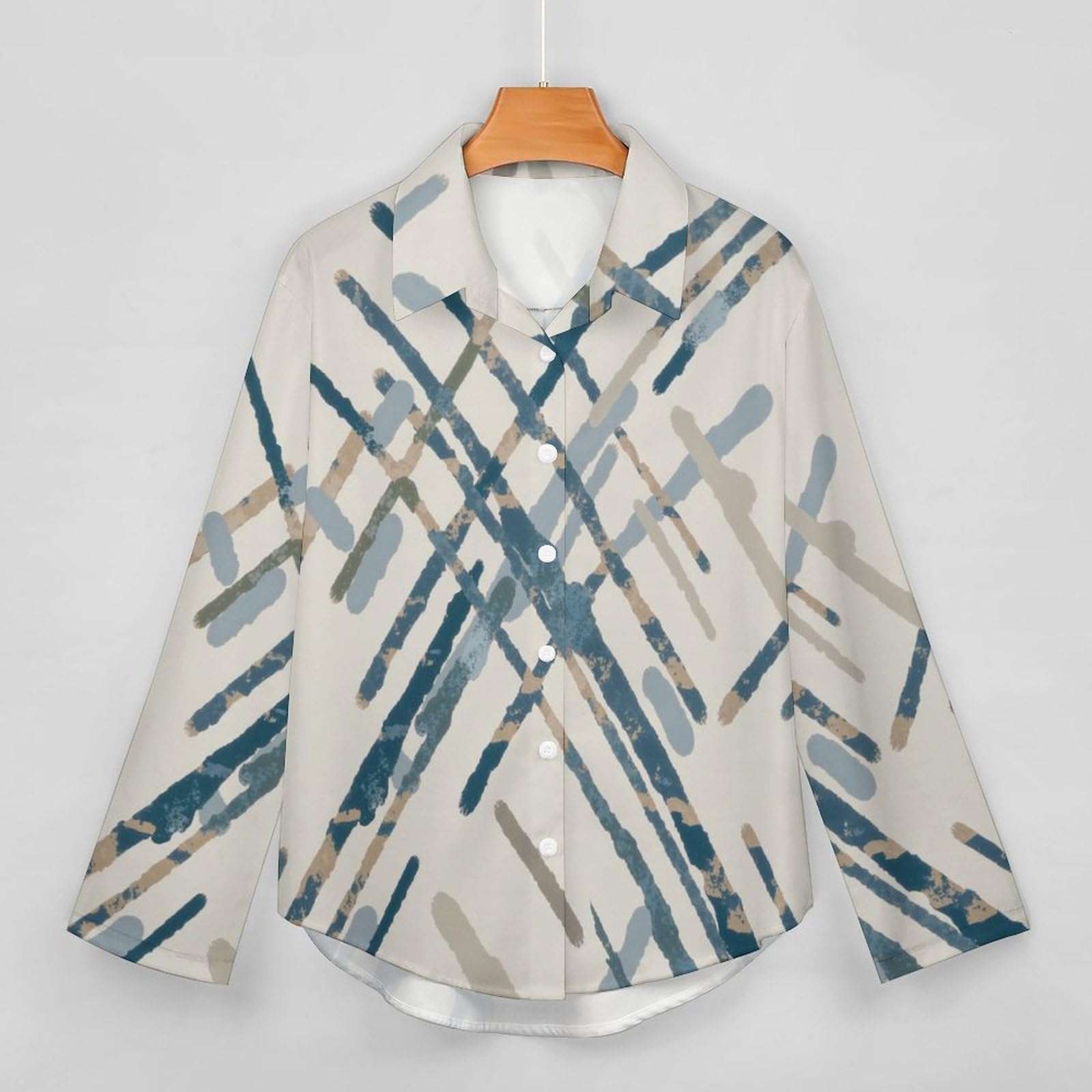 Camicia a Donna Manica Lunga Linee Diagonali Blusa Moda