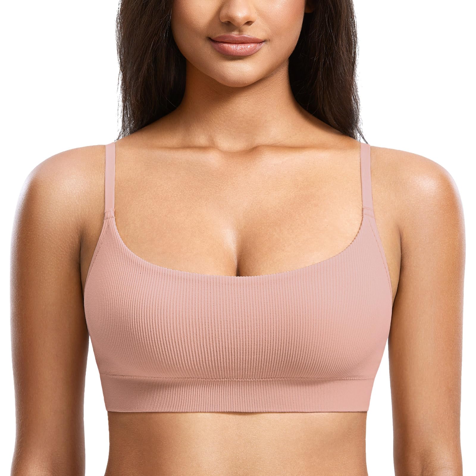 DOBREVA Women's Bralettes No Underwire Bras Support Padded Wireless Ribbed Seamless Bra Removable Pads Push Up Inserts