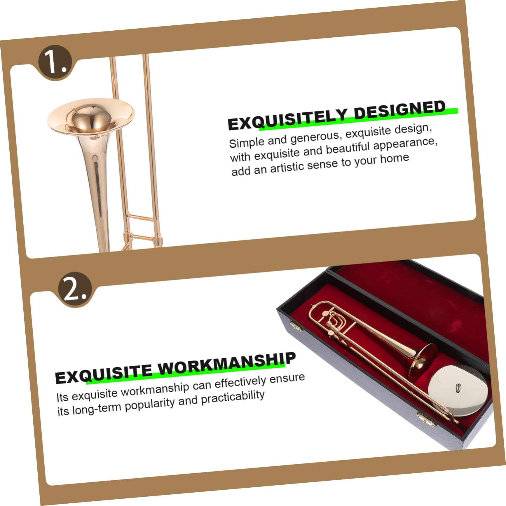 RORPOIR Trombone Model Craft Instrument Safe Desktop Decor Unique Instrument Ornament Present