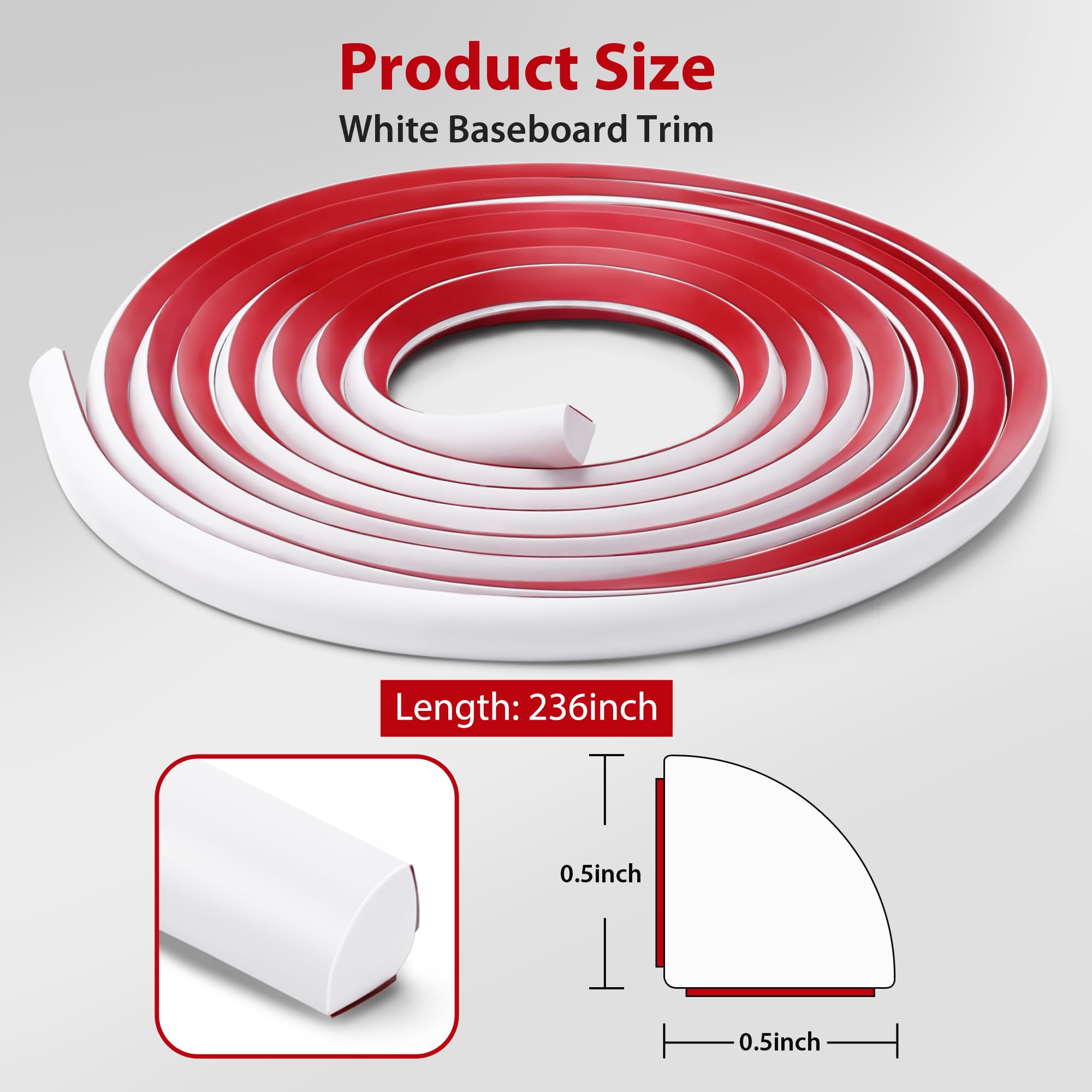Moldura flexible de 240 pulgadas, autoadhesiva, para paredes, paneles de revestimiento para despegar y pegar para molduras de suelo, baño, cocinas, color blanco
