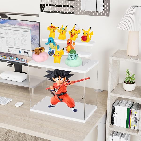 Vitrina de Acrílica Transparente, 3 Niveles Escaparate para Colección, Escaparate Funko Pop Expositor de Acrílico, Caja Vitrina de Acrílico Transparente para Figura Manga Amiibo, Blanco - 5