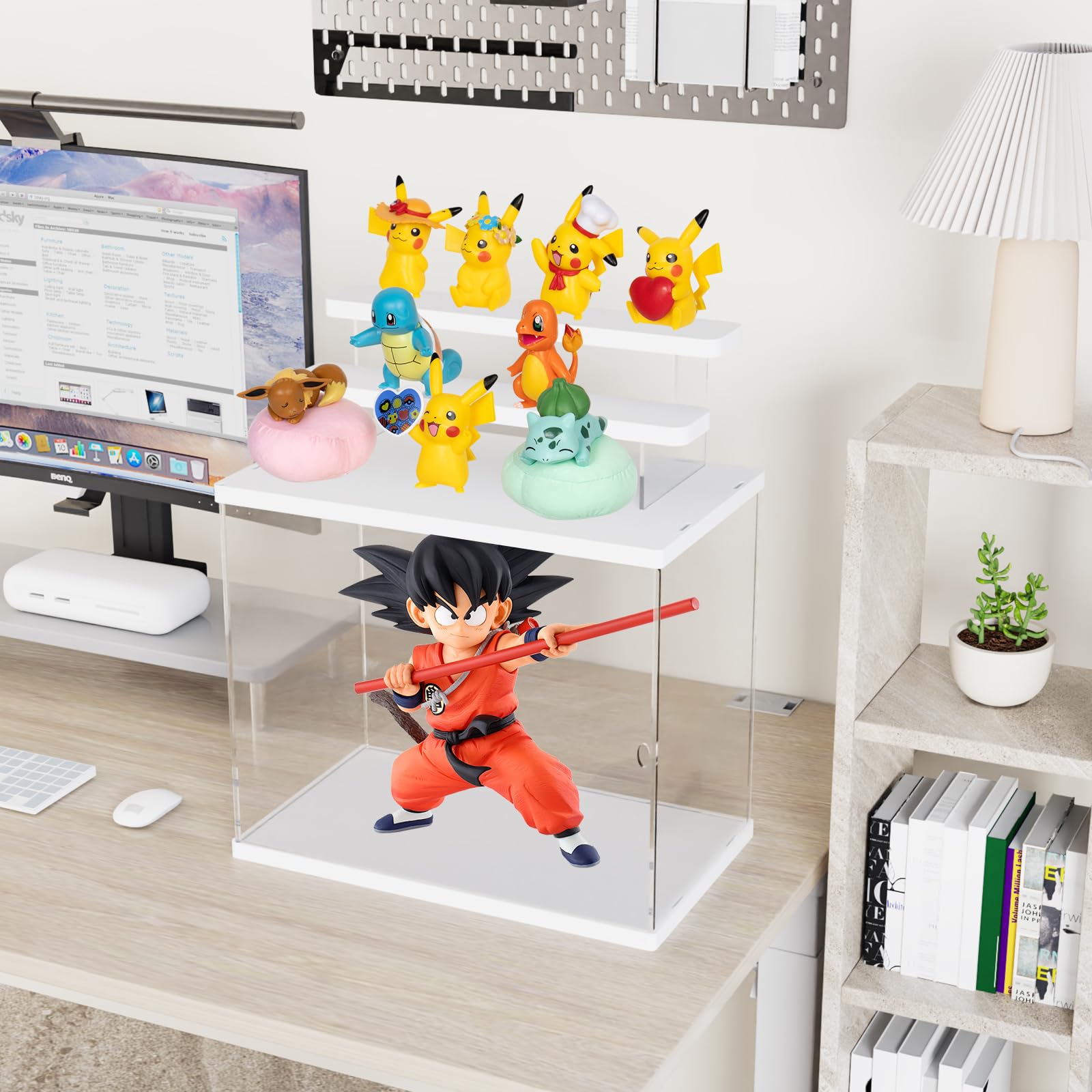 Vitrina de Acrílica Transparente, 3 Niveles Escaparate para Colección, Escaparate Funko Pop Expositor de Acrílico, Caja Vitrina de Acrílico Transparente para Figura Manga Amiibo, Blanco — view 5