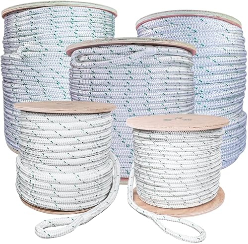 Miniatura 1 de SGT KNOTS Cuerda de tracción de poliéster de doble trenza con lazo para los ojos para marines y cabrestantes y más (38 pulgadas x 300 pies, blanco