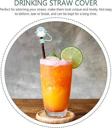 Miniatura 6 de PartyKindom 4 fundas de paja de pingüinos con diseño de dibujos animados, reutilizables, de silicona, para decoración de fiestas