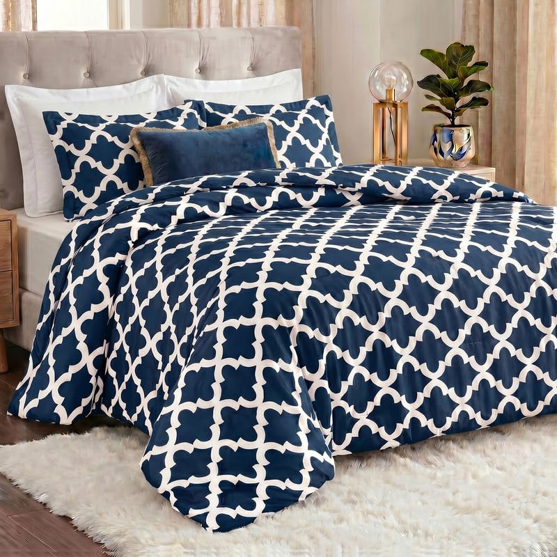 King Comforter Set 3 Piece Navy by Utopia Bedding, Printed Comforters King Size, Bedding Comforters Sets, Down Alternative Soft Bed Set, 1 Comforter (90 x 102 inches) 2 Pillow Shams (20 x 36 inches)