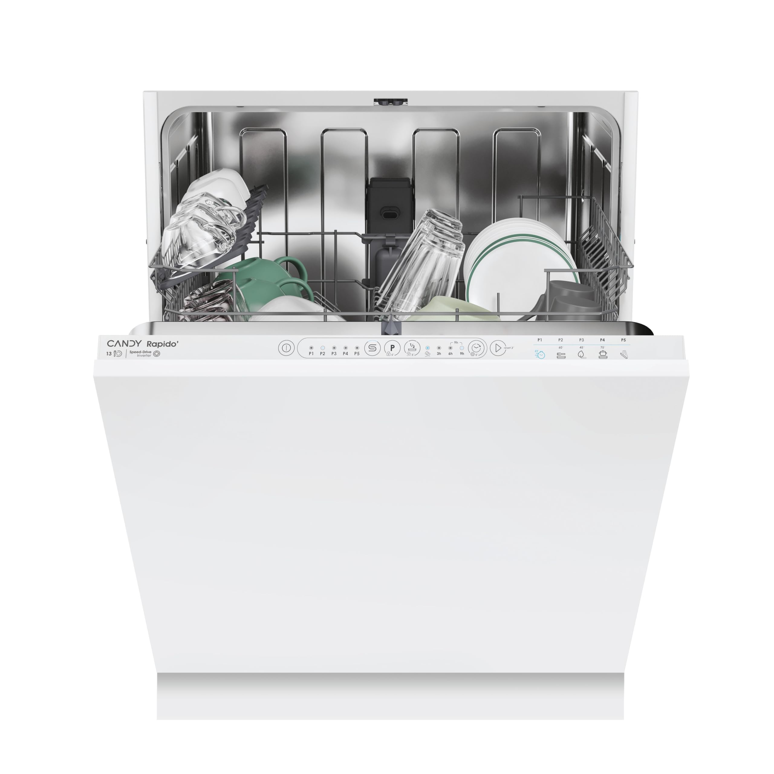Candy Rapidò CI 3E53E0W - Lavastoviglie integrata, 60 cm, 13 servizi, digitale, 53 dB, 5 programmi, motore inverter, indicatore fine ciclo, avvio differenziato 3-6-9 ore