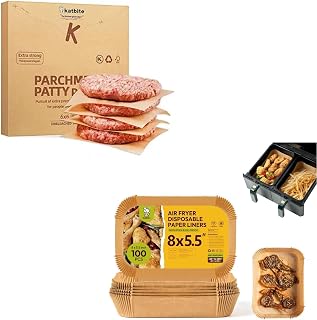 Katbite 300Pcs 6x6 Inches Patty Paper, Burger Patty Paper, & Katbite 100PCS Air Fryer Liners Disposable, 8x5.5''
