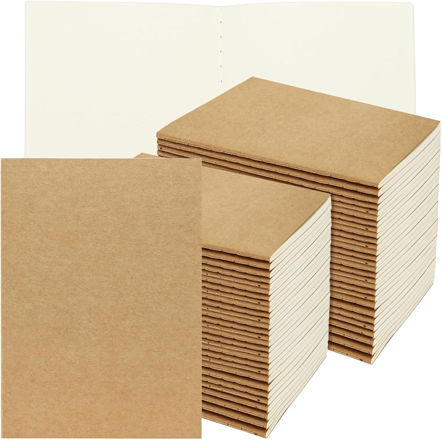 WUWEOT 30 Pack Mini Pocket Notebooks, 14 x 10 cm Tiny Blank Journal Brown Cover Mini Notebooks Memo Notepads Bulk for Traveler, Student, School Office Supplies, 30 Sheets/60 Pages