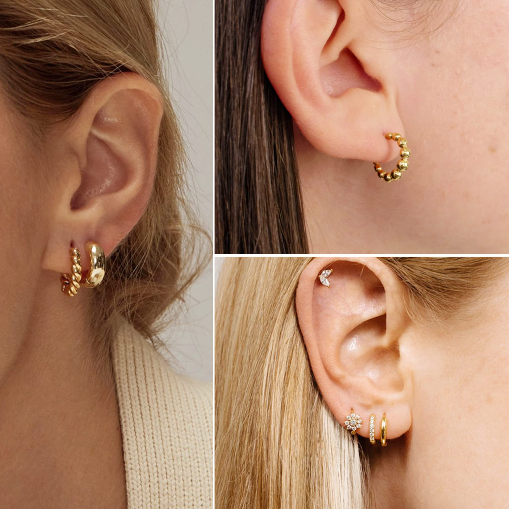 ALEXCRAFT Piccoli Orecchini a Cerchio, Orecchini Per Polsini Auricolari Da Donna, Orecchini a Cerchio Intrecciati Da Donna, Orecchini a Cerchio Spessi Vintage Ipoallergenici In Oro e Argento (9 Paia)