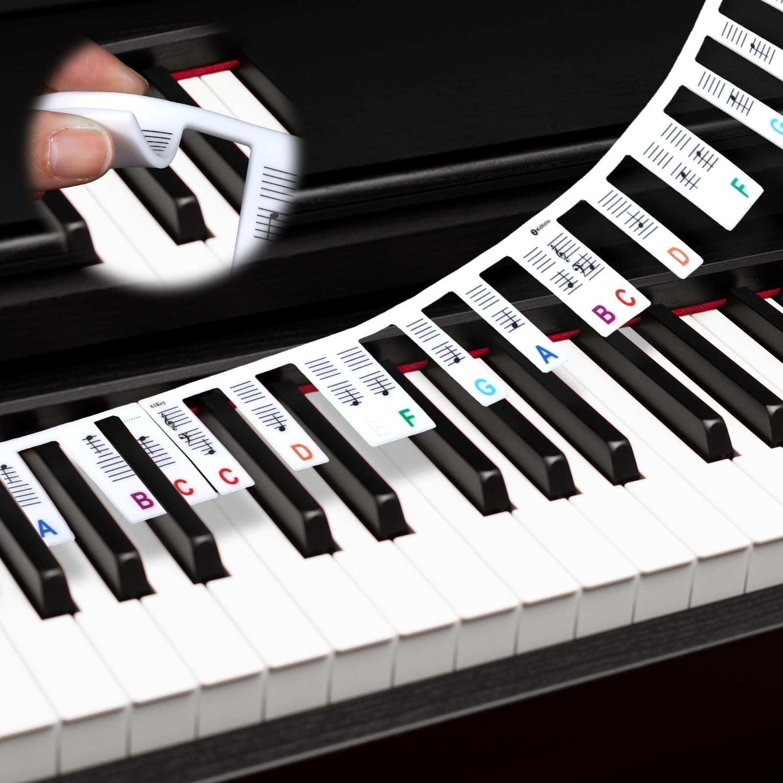 61 Key Colorful Piano Notes Guide Removable, 2 Pcs Silicone Piano Key Labels 35cm/50cm, Reusable Full Size Pianos Keyboard Stickers, Essential Pianos Accessories for Beginners
