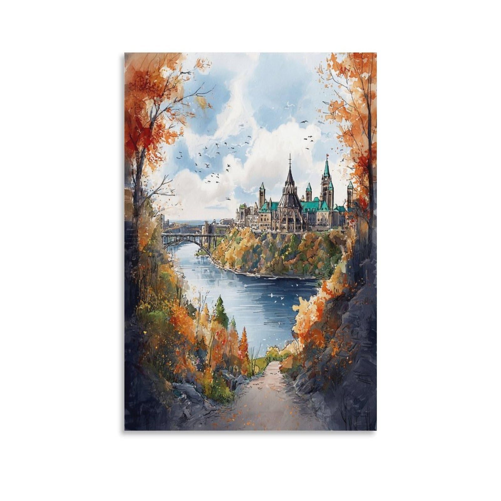LCYNNH Ottawa Watercolor 24x36inch(60x90cm) Vintage Travel Poster Watercolor Canvas Art