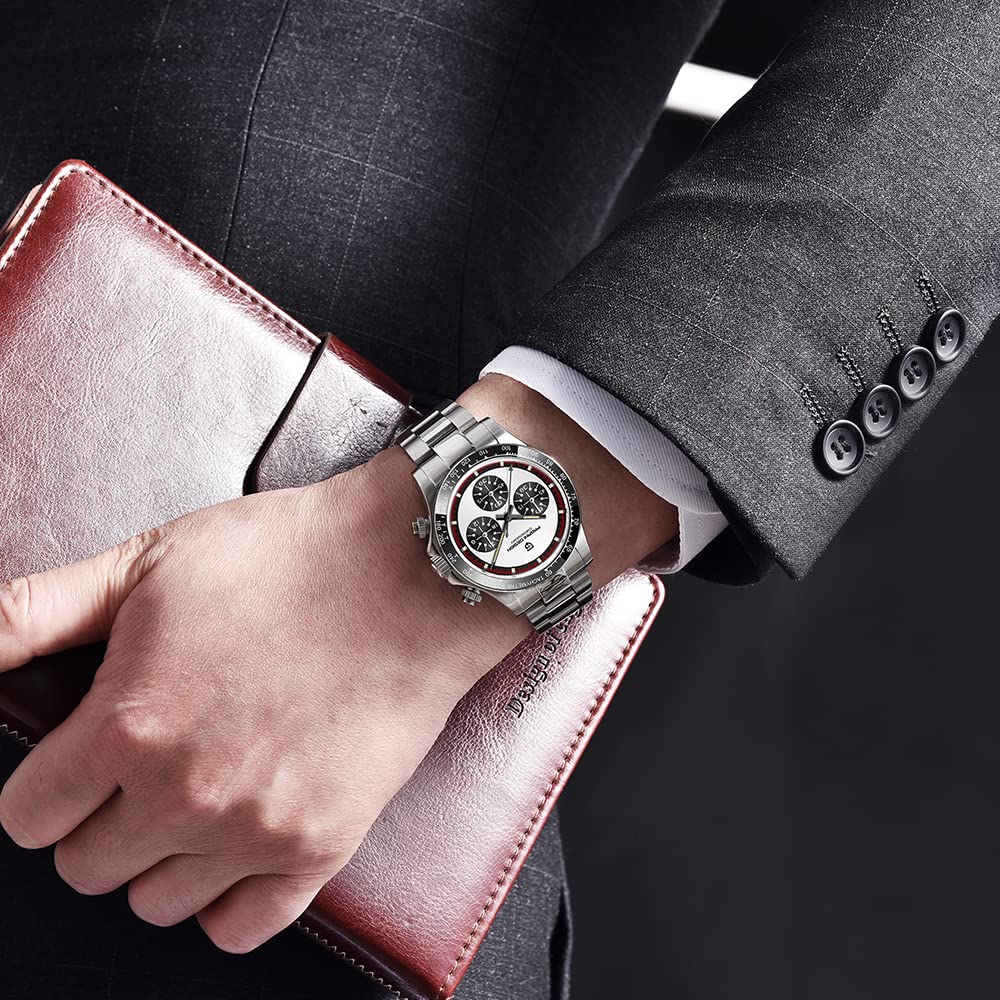 Pagani Design Orologio al quarzo da uomo cronografo multifunzionale 40MM acciaio inox Zaffiro sintetico 100M impermeabile cinturino in pelle Orologi sportivo di lusso