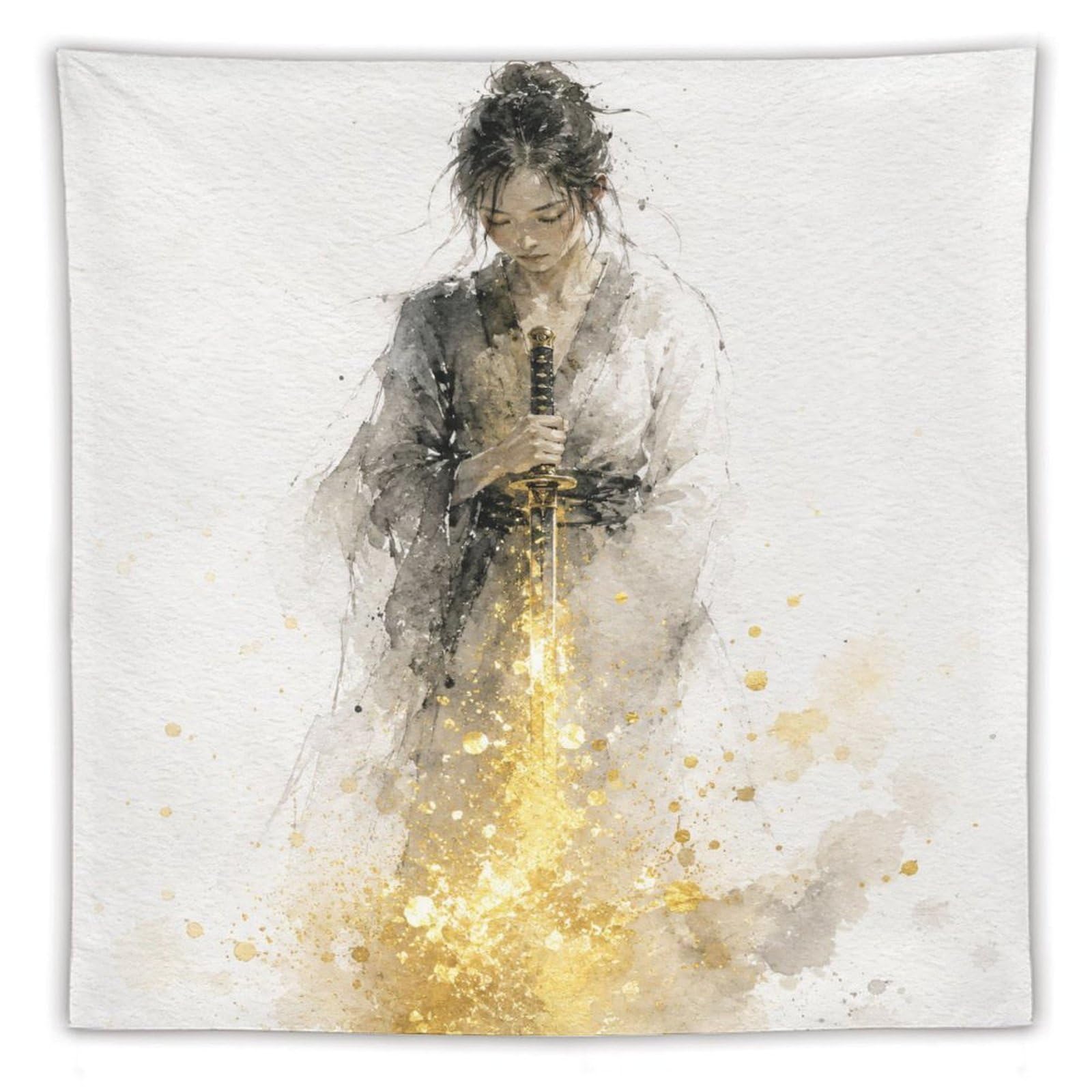 H3B8U2Y5 Woman with Golden Light Wall Tapestry, Watercolor, Entryway