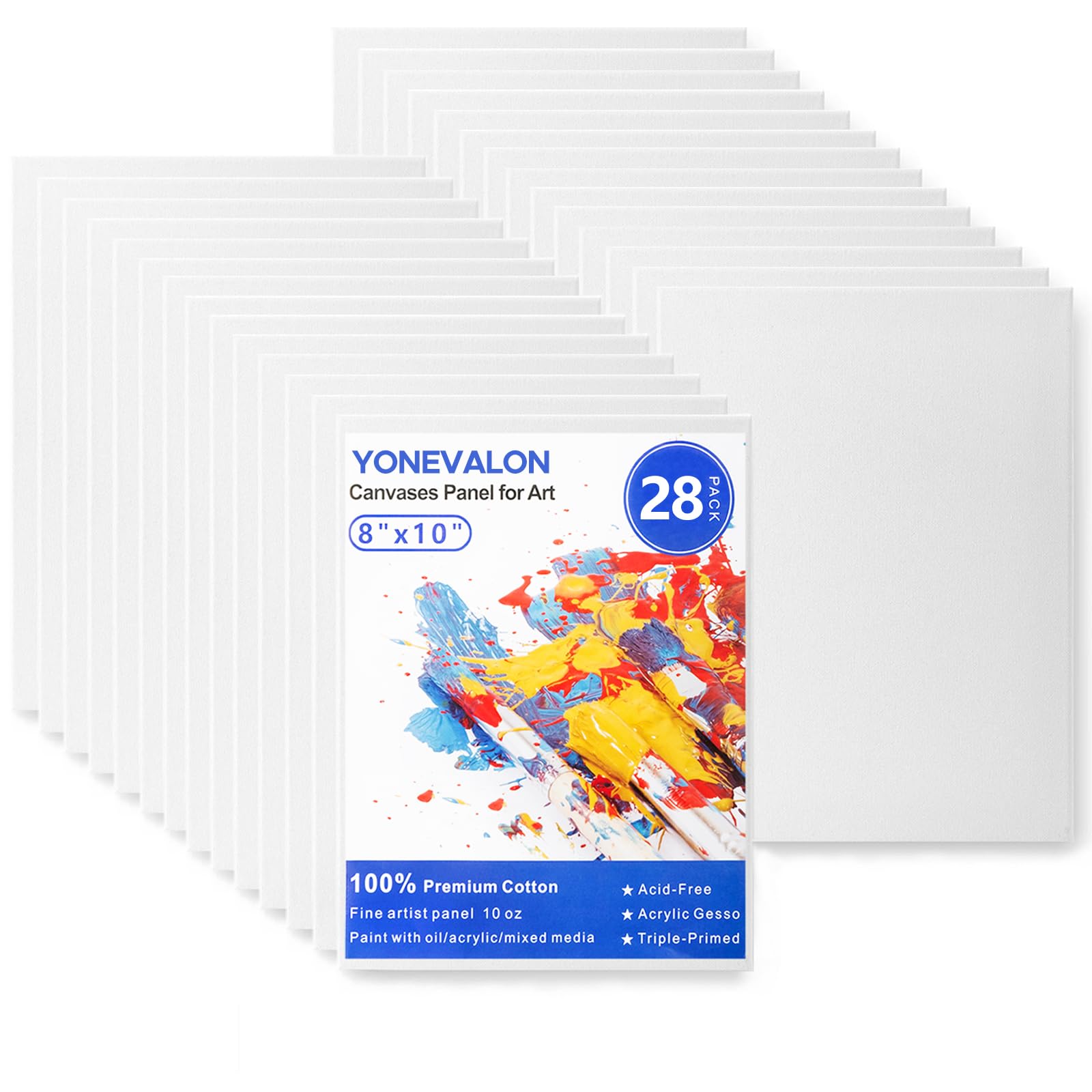 28 Pack 8x10 Inch Canvas Boards for Painting, Kids Art Novices Blank Painting Canvases, Gesso Primed Acid-Free 100% Cotton Canvas Panels for Acrylic Oil Watercolor Tempera Paint
