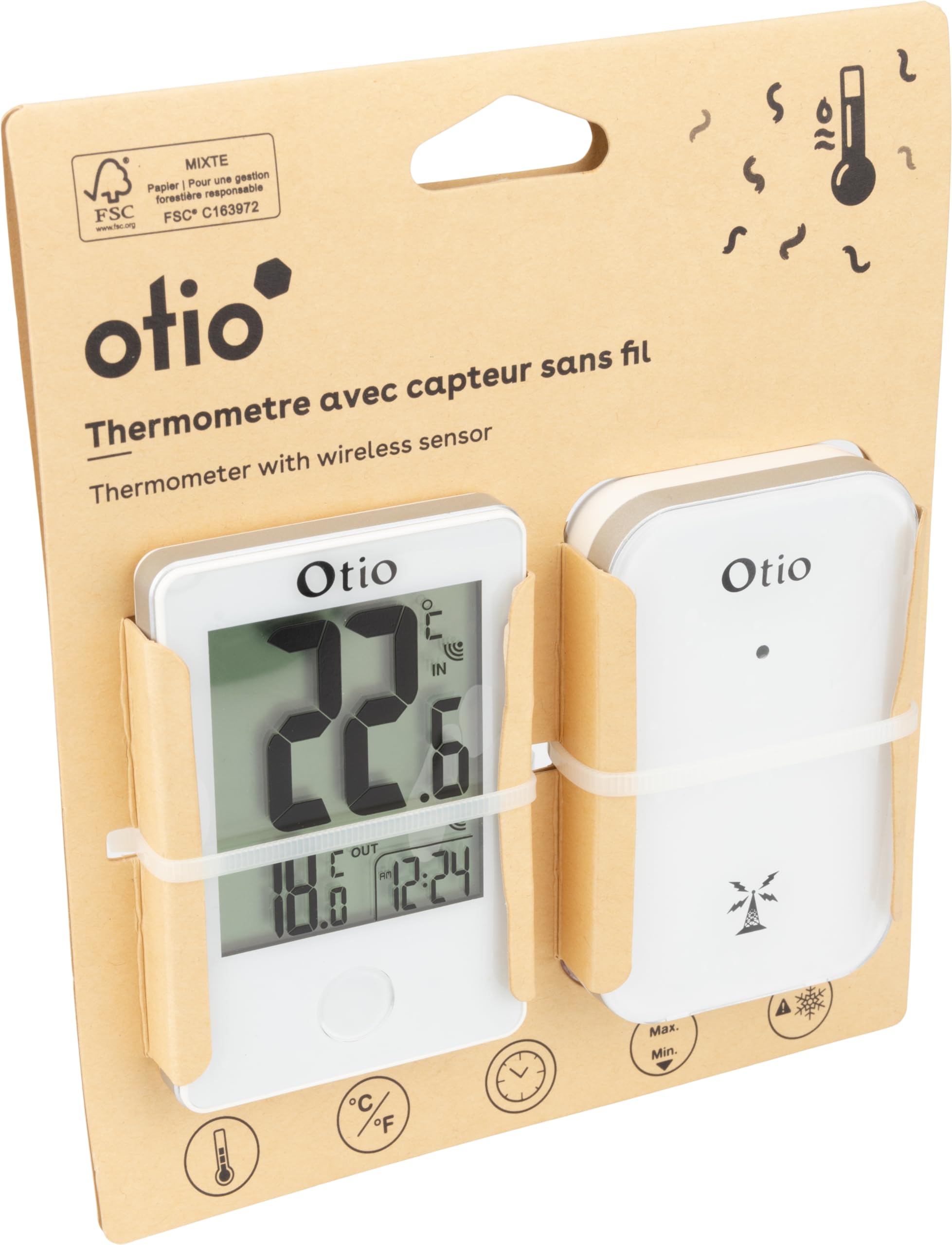 Otio - Termometr wewnętrzno-zewnętrzny bezprzewodowy - Biały - ekran LCD