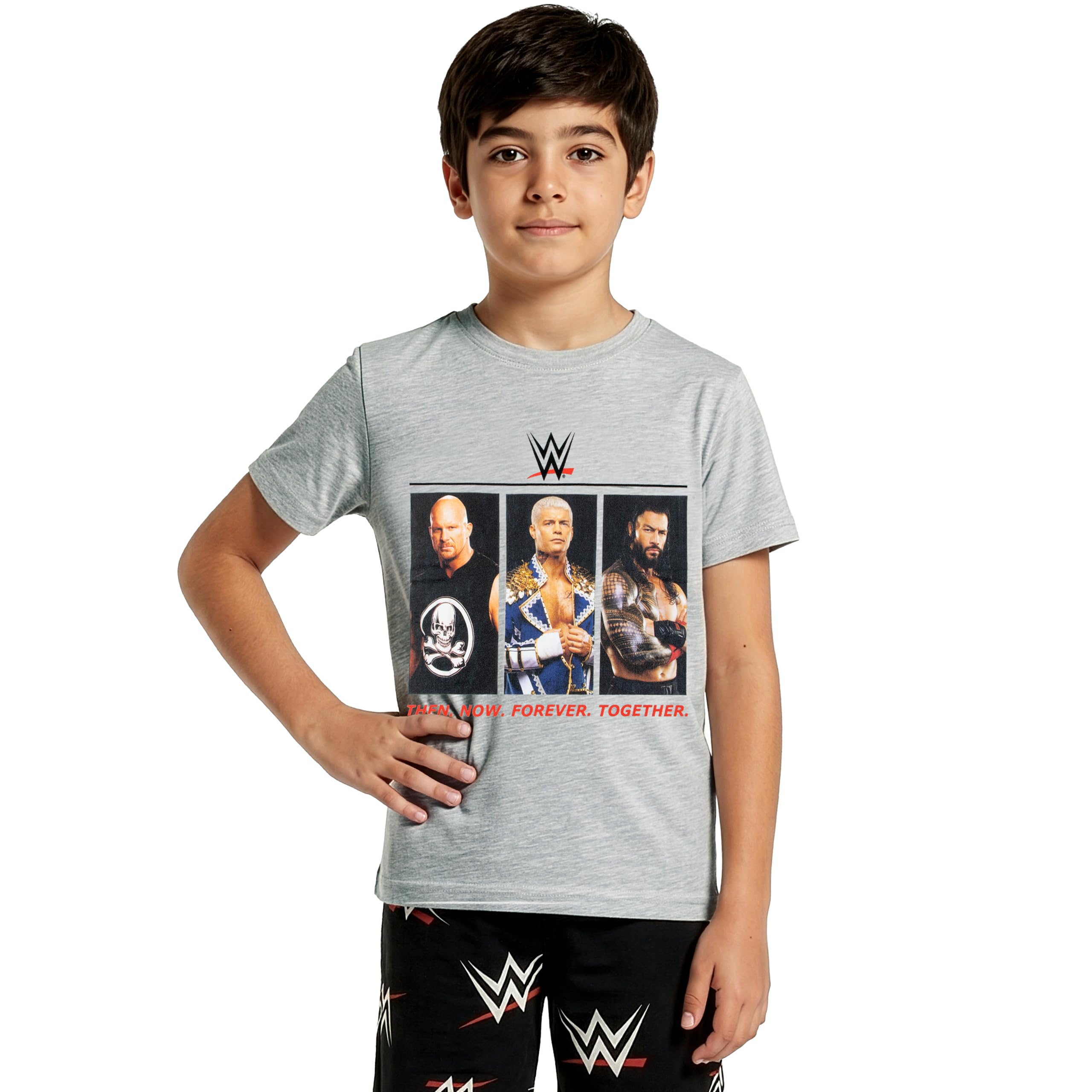 WWE Pyjama Court Enfant, Ensemble T-Shirt A Manches Courtes Et Short pour Garçon, Pyjama De Catch pour Garçon