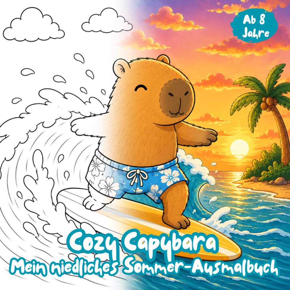 Cozy Capybara - Mein niedliches Sommer-Ausmalbuch: 33 niedliche Sommermotive zum Entspannen und Ausmalen für Kinder ab 8 Jahren (Klitzekleine Kreativwelt)