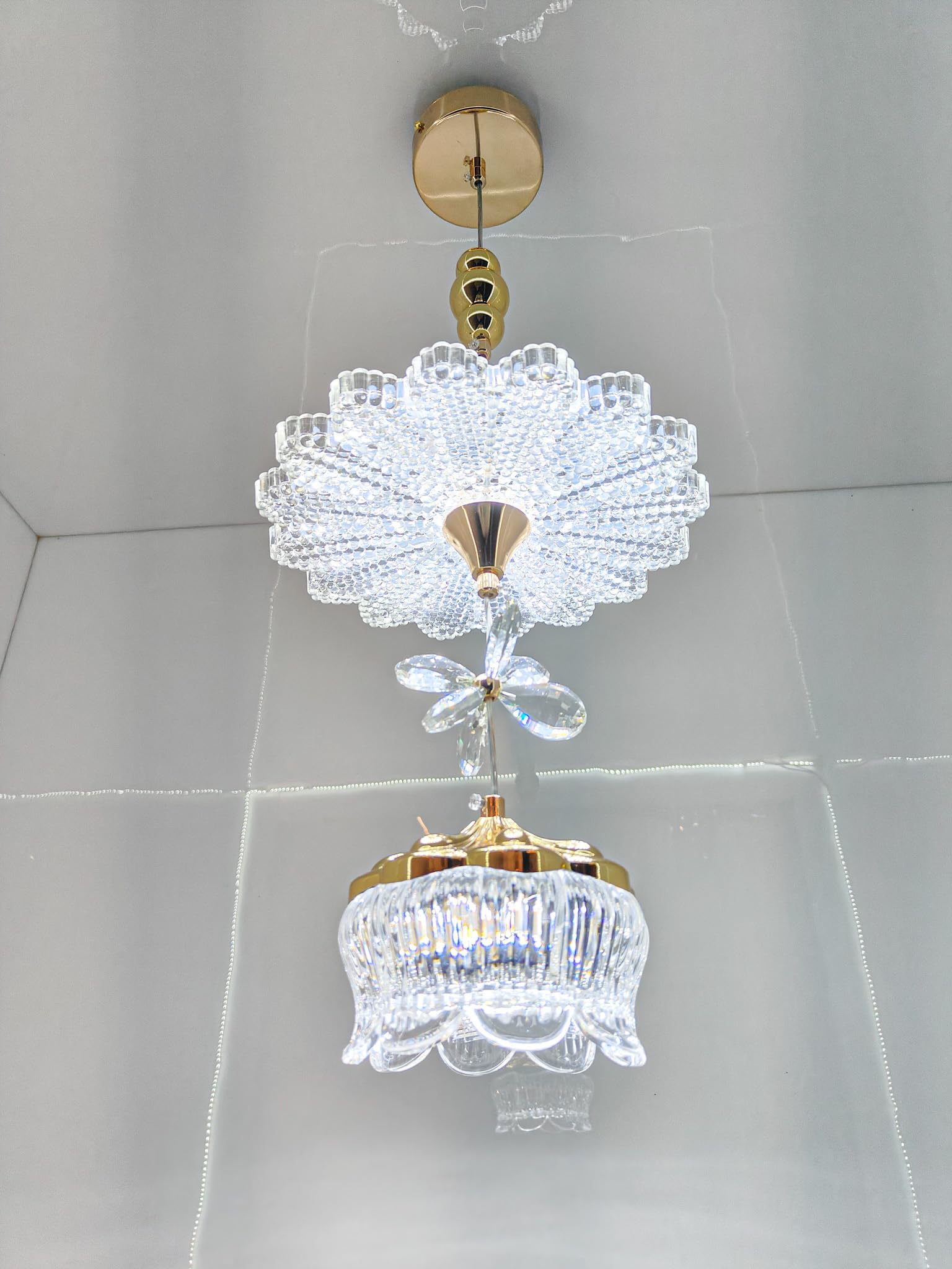 swanart Modern Luxury Crystal Chandelier Pendant Light Fixture with Gold Finish, Adjustable Height Ceiling Lamp for Dining Room, Bedroom, Entryway, Living Room - Elegant Sparkle-image-42