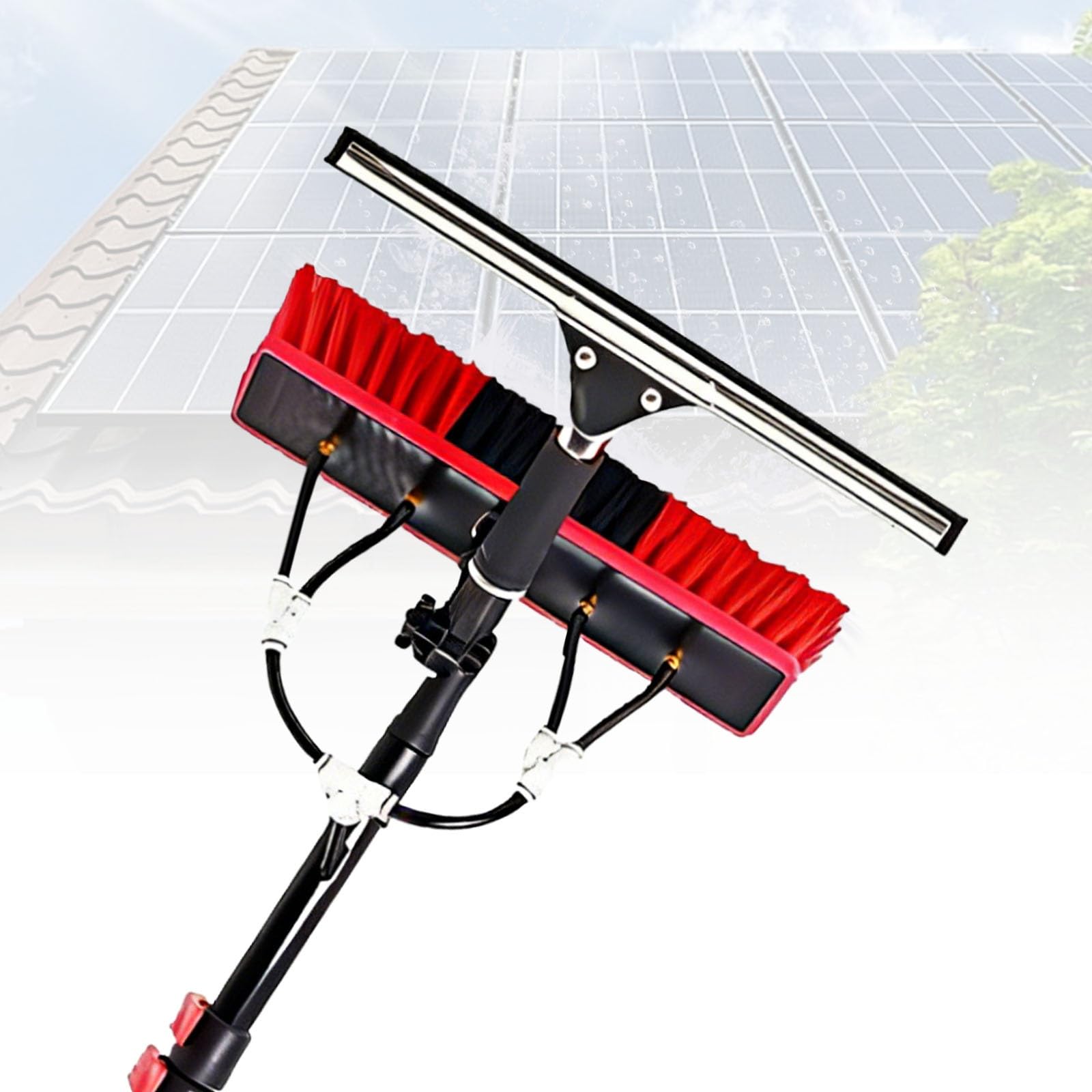 Kit Pulizia Pannelli Fotovoltaici Ultra Leggero, Spazzola in Fibra di Carbonio Alta Quota, Soluzione Lavaggio Vetri Professionale con Dispenser(10.8m(36FT))