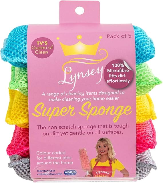 Addis LQOC 518489 Microfibre Cleaning Sponges. Pad Design That Doesn't Scratch Surface. 5 Pack.