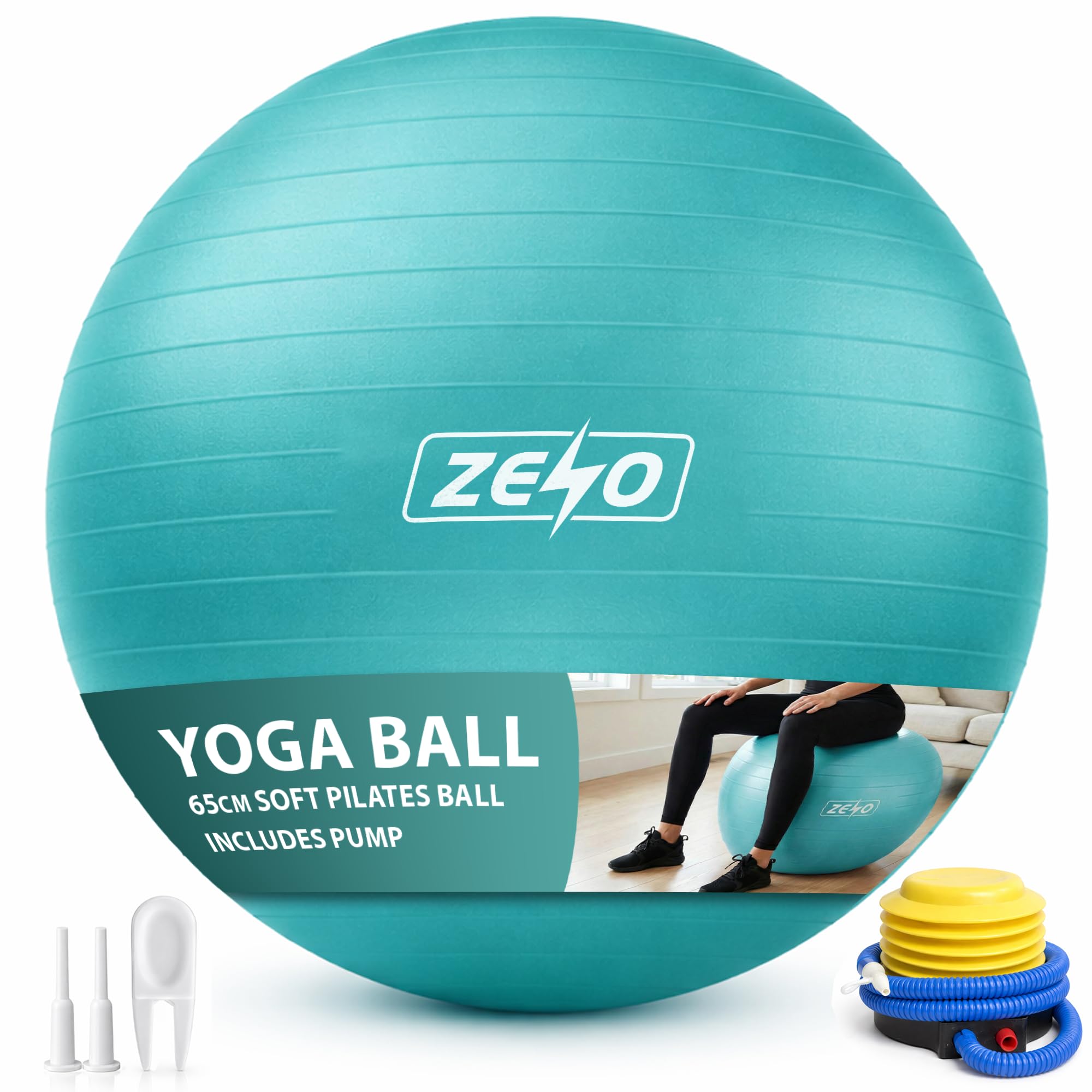 ZENO Pilates Ball 65cm | Soft Yoga Ball for Core Training | Mini Exercise Ball for Balance Stability and Control | Anti Burst Gym Ball for Pilates, Yoga, Physio, Rehab, Home Workouts | Teal