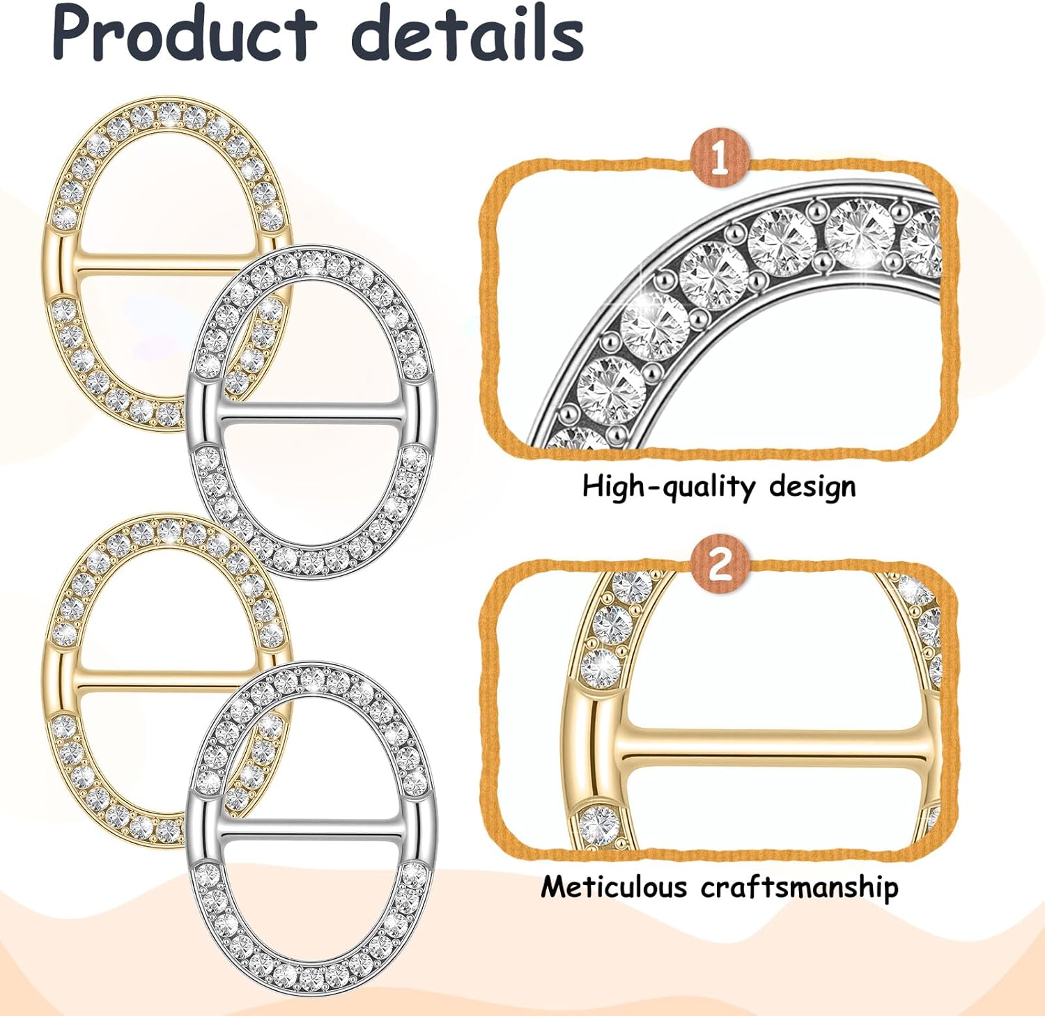 KALIONE Rhinestones T-Shirt Clips, 4 Pieces Shirt Clips for Women Twist Knot Waist Buckles Alloy Silk Scarf Buckle Rings Decorative Oval Shirt Ties Clip for Women Girls - Image 5