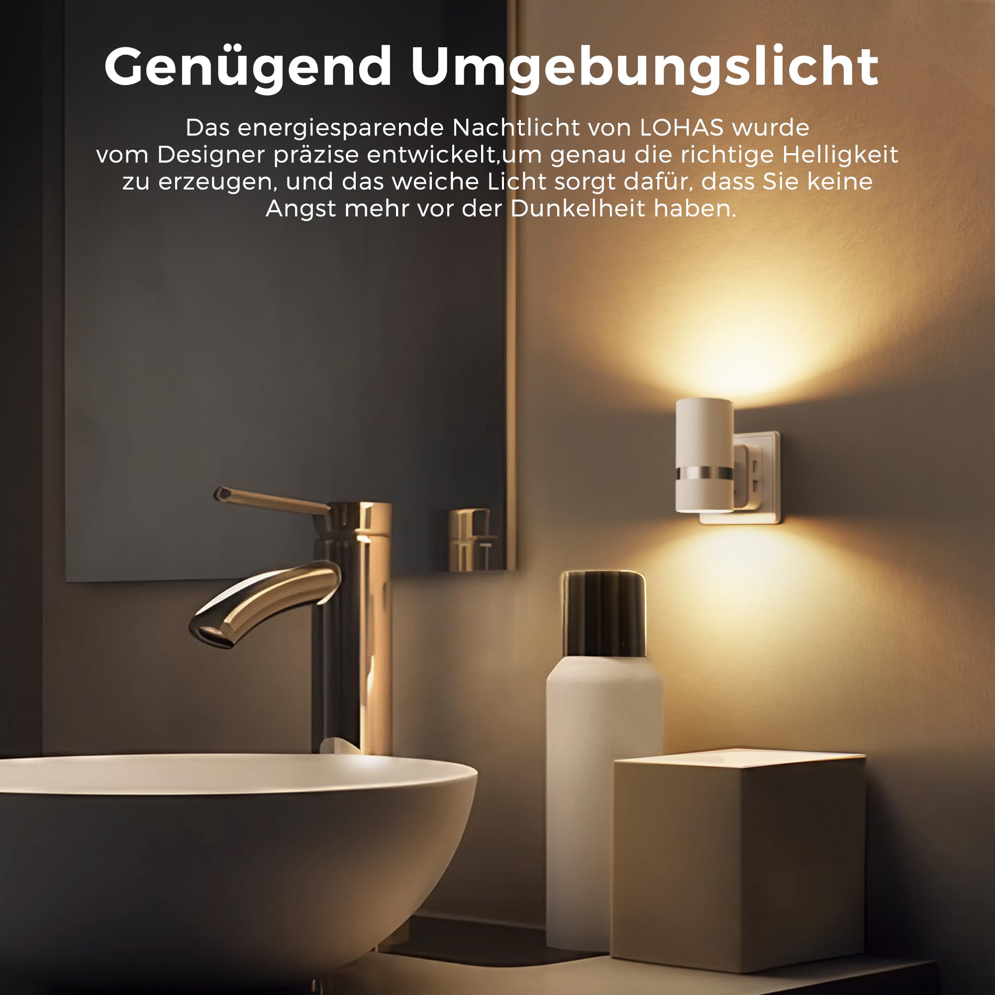 LOHAS-LED Luce Notturna da Presa, Luce Notturna Sensore Movimento 1W LED Dimmerabile 30/60/100lm Bianco Caldo 3000K, Utilizzato per Camera da Letto, Bagno, Corridoio, Scale, Confezione da 2