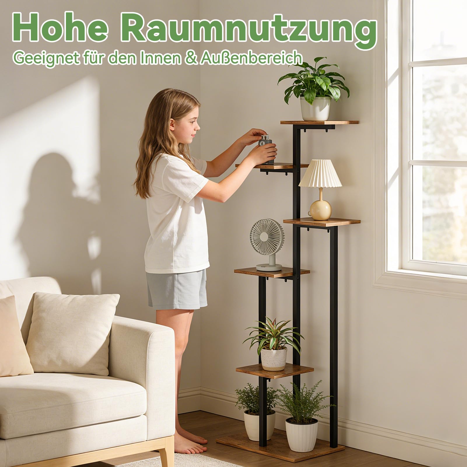 6 Etagen Blumenständer Blumenregal Pflanzenregal Für Balkon Deko & Büro | Pflanzenständer Innen, platzsparend, Pflanzenregal Für Mehrere Pflanzen, Vertikales, Zimmerpflanzen Für Wohnzimmer & Büro