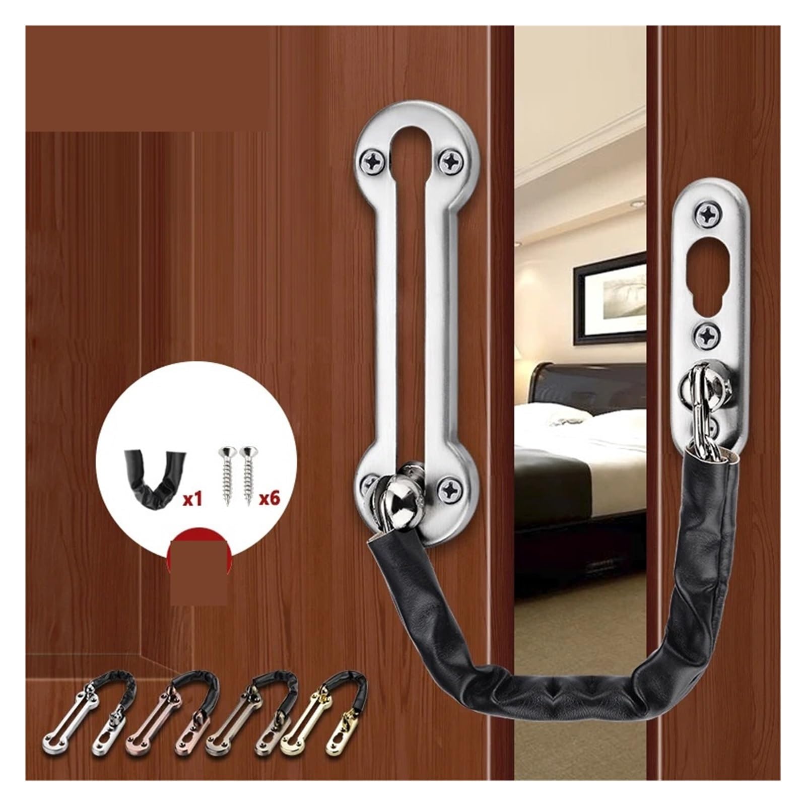 Loquet de chaîne porte d'hôtel en acier inoxydable, 1/2/3 pièces, verrou sécurité, limiteur, outils, matériel for maison Pour Porte(Black,2 PCS)