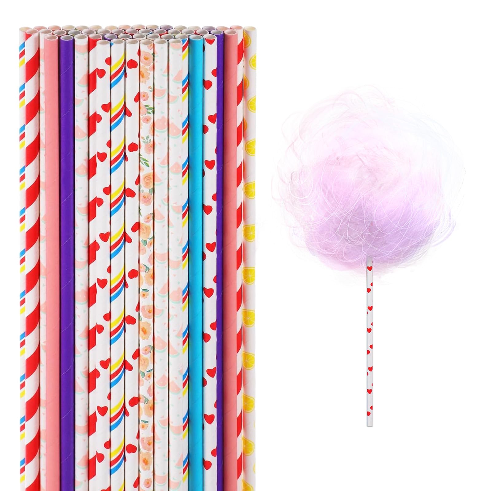 Bastoncini di zucchero filato di cotone colorati casuali – 50 coni di carta colorata, lunghi 33 cm, durevoli e divertenti per realizzare caramelle, feste ed eventi