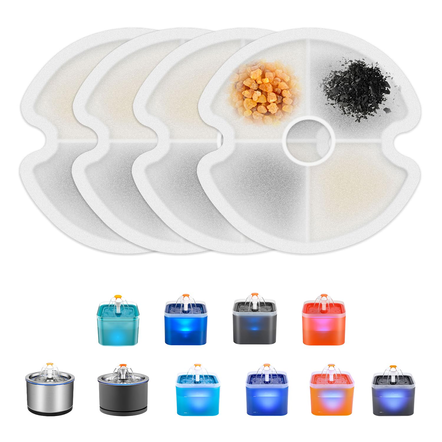 Wonder Creature Cat Fountain Filter Replacement, 4/8/12/4+4/8+8 Filters Pack for 2L/67oz Automatic Cat Fountain (4 Pack)