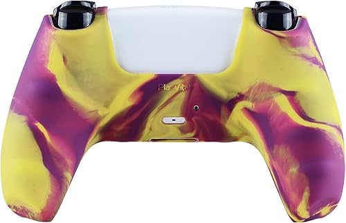 Miniatura 7 de PlayVital Funda de silicona antideslizante de camuflaje morado y amarillo de dos tonos para controlador PS5, funda de goma suave para controlador
