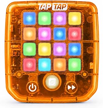 TapTap Handheld Electronic Game for Kids - 5 Mini Games Orange | Light-Up Brain Memory & Reaction Play; Pocket Travel Fidget for Car Rides, Road Trips & Flights; Boys, Girls & Adults