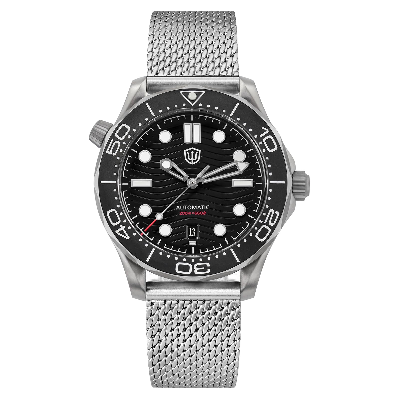 watchdives WD007 39mm Titanium Automatik Taucheruhr für Herren, PT5000 Hochfrequenz Mechanisches Uhrwerk, Grad 2 Titangehäuse, Top Hat Saphirglas, 200M Wasserdicht, BGW9 Leuchtende Militär Taucheruhr