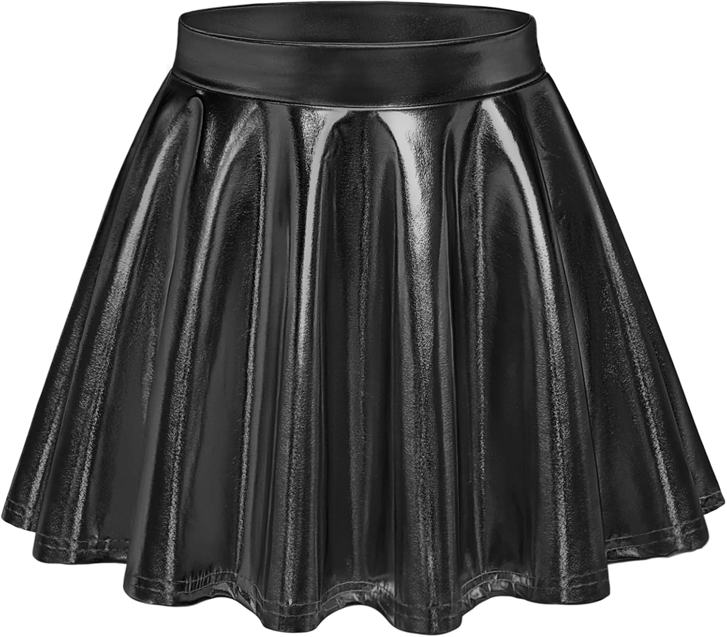Auranso Girls Metallic Skater Skirt Sparkly Shiny Flared Pleated A-Line Mini Skort