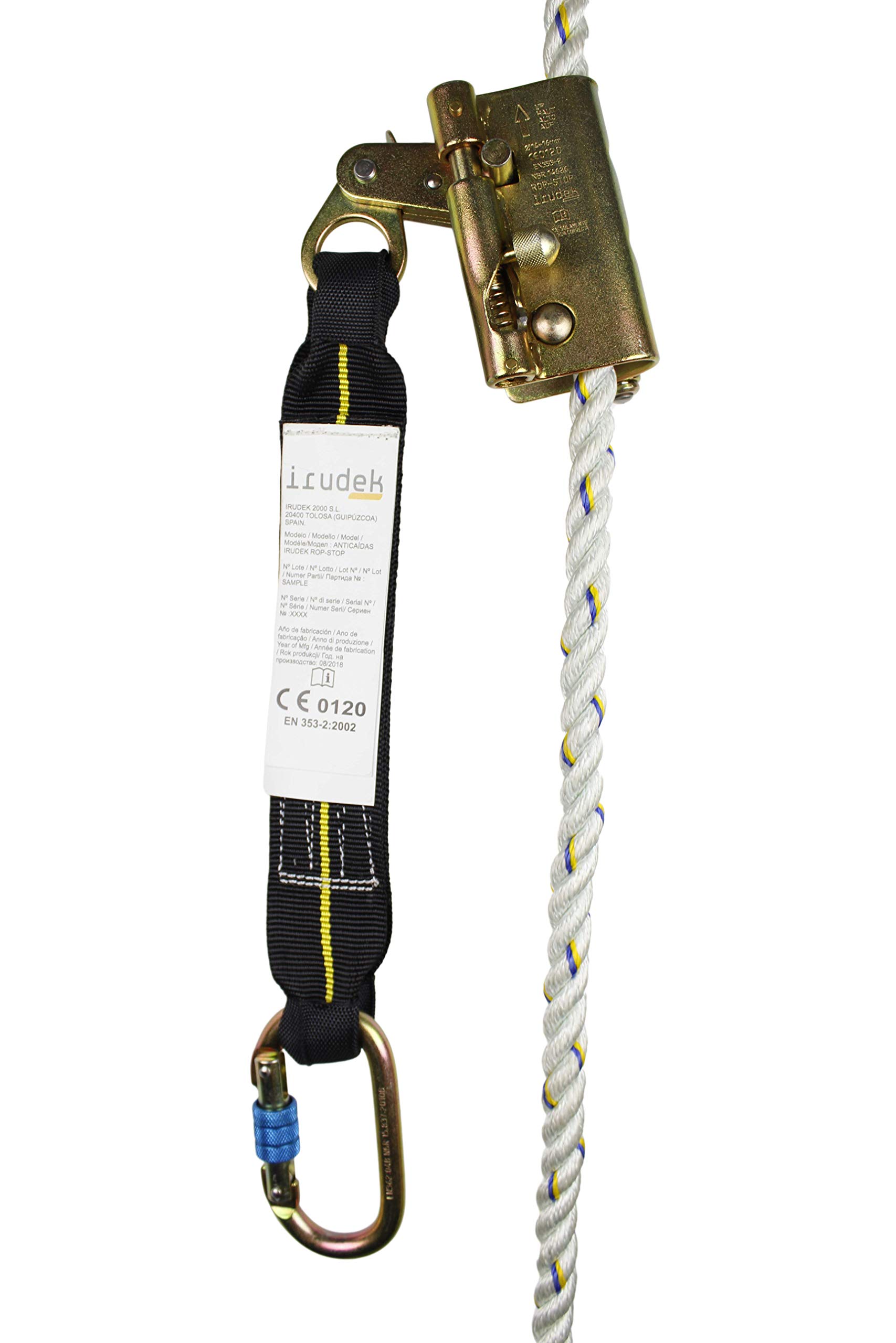 Irudek ROP-STOP 10 m - Anticaídas Deslizante con Cuerda Cobra 14 mm | Dispositivo de Acero con Bloqueo Automático | Montaje Rápido en Cualquier Tramo | EN 353-2 | EPI Trabajos en Altura