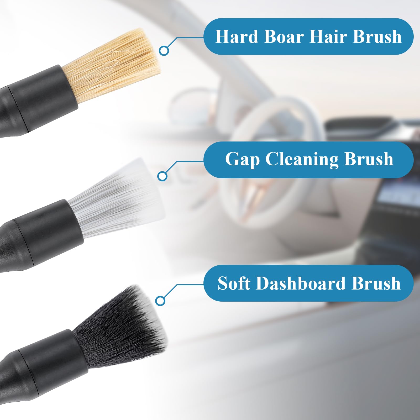 10 Pcs Auto Detailing Set für Innen & Außenreinigung, Ultra Soft Wildschweinhaar Auto Innen Detailing Bürsten, Kratzfreies Auto Reinigungsset für Armaturenbrett, Lüftungsschlitze, Räder
