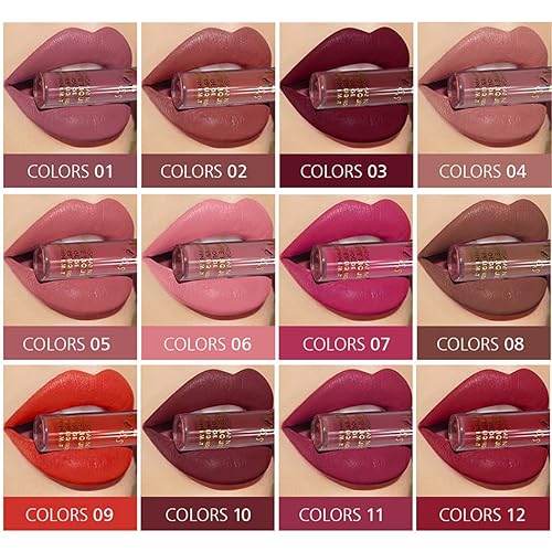 Miniatura 4 de Juego de lápices labiales líquidos mate, impermeable, de larga duración, antiadherente, brillo de labios líquido, aterciopelado, a prueba de besos,