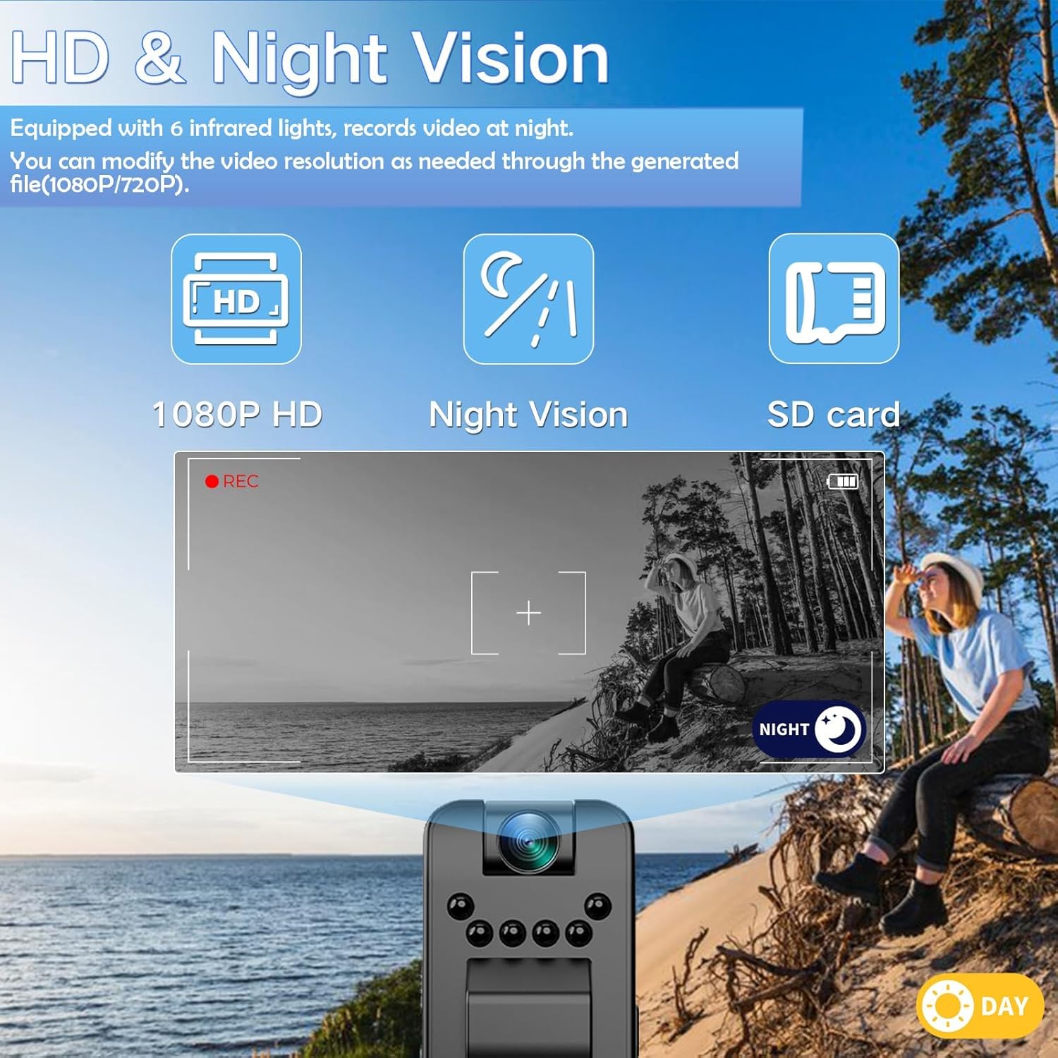 Mini Body Camera HD 1080P Wearable Video Recorder, Small Security Camera with 32GB SD Card Night Vision 1.3 Inch Display 180° Rotatable Lens, Portable Body Cam for Law Enforcement/Sports/Delivery