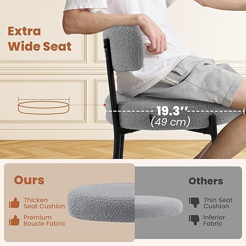 Miniatura 5 de Furniliving Boucle - Juego de 4 sillas de comedor, modernas sillas de comedor tapizadas con respaldo curvado y marco de metal negro, silla auxiliar