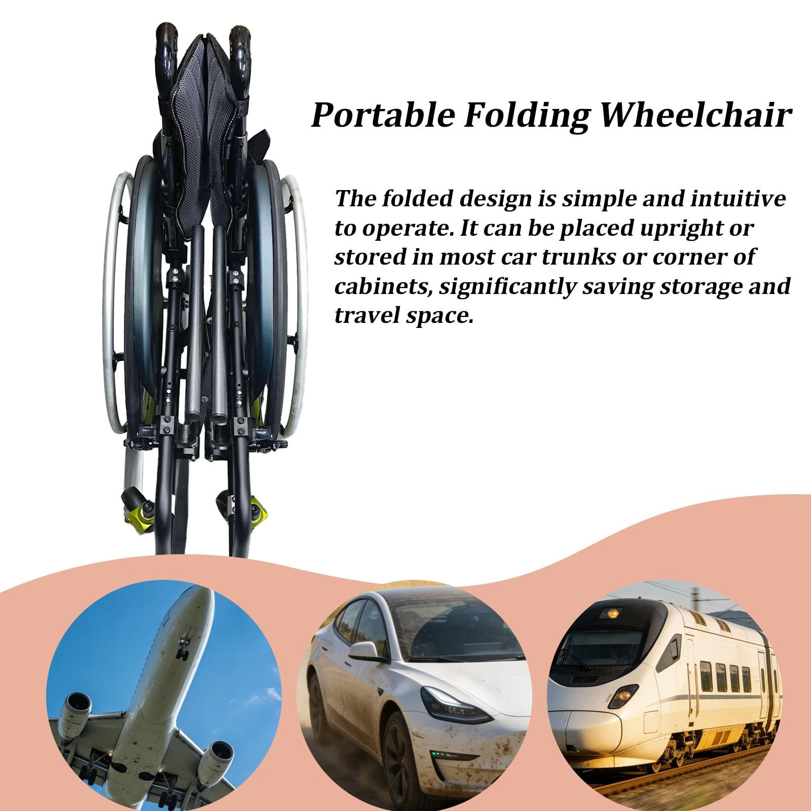Silla de Ruedas plegable Ultra-ligera de aluminio, autopropulsable, para Minusválidos, portátil, para viajes(43cm/16.9inSeat)